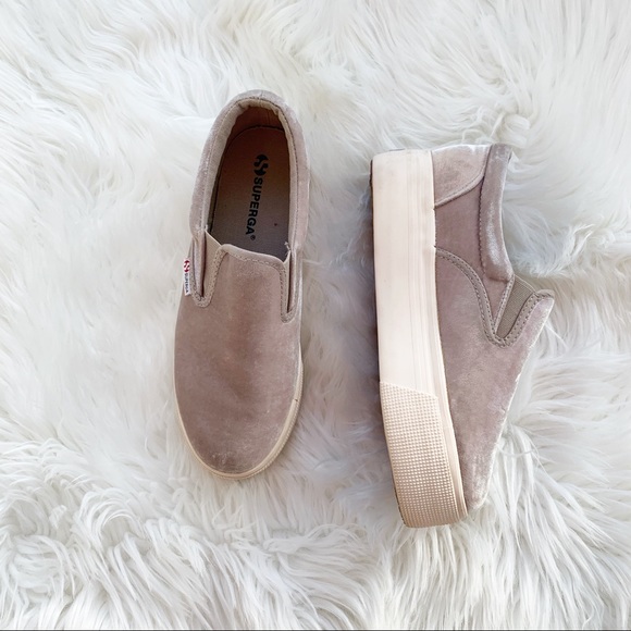 Superga Shoes - Superga Velvet Platform Slip On Shoe